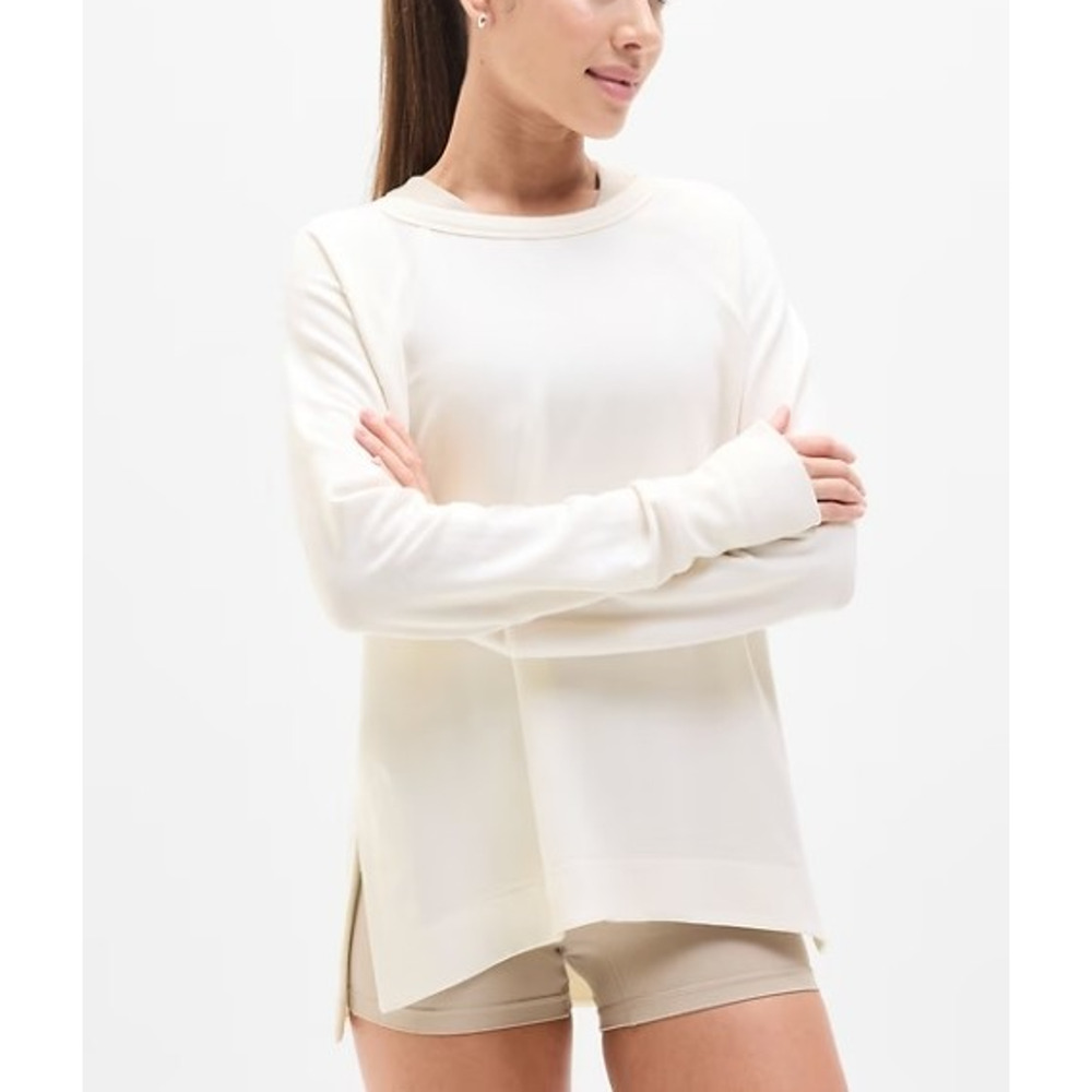 ATHLETA Plus White Long Sleeve Ribbed Top Sweatshirt Crew Neck 2X